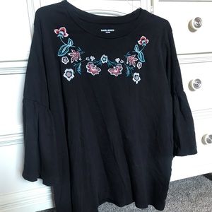 black shirt w/ embroidered flowers